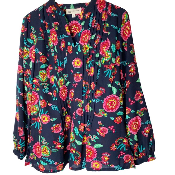 Jones New York Tops - Jones New York Floral Smocked Boho Long Sleeve Blouse Tunic Large